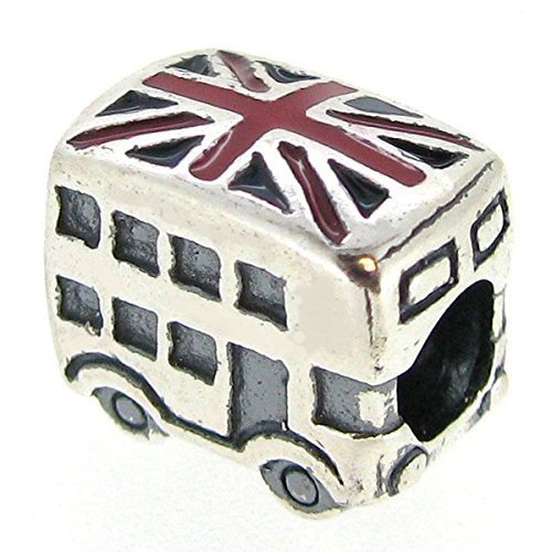 Lugar Sterling Silver London Bus Britain Flag Enamel European Style Bead Charm by