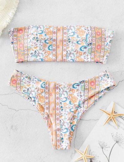 Ditsy Print Padded Bandeau Bikini