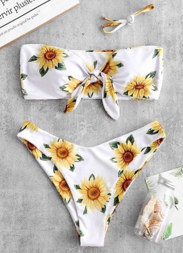 Knot Sunflower Print Bikini 