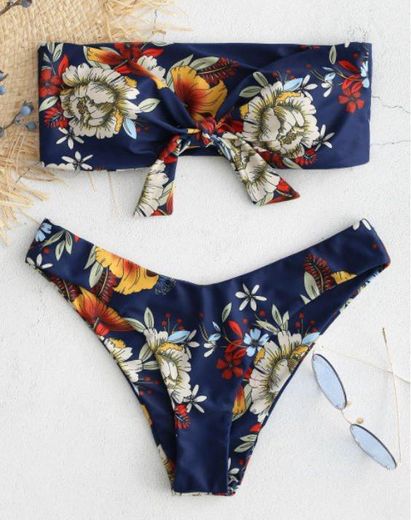 Knot Floral Bandeau Bikini