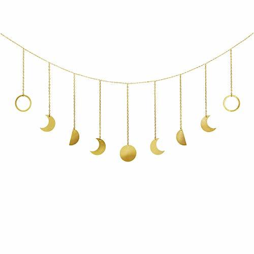 Lugar Mkouo Moon Phase Garland with Chains Boho Gold Shining Phase Wall Hanging