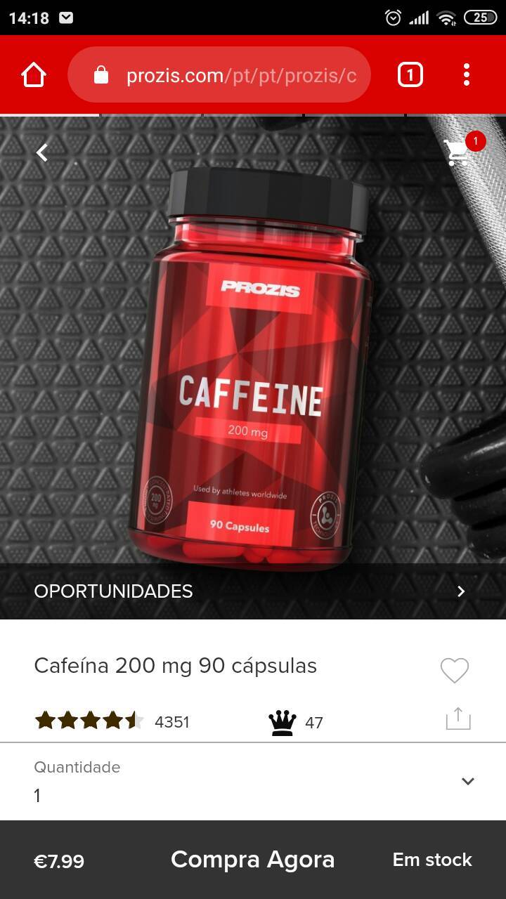 Product Cafeína pura Prozis