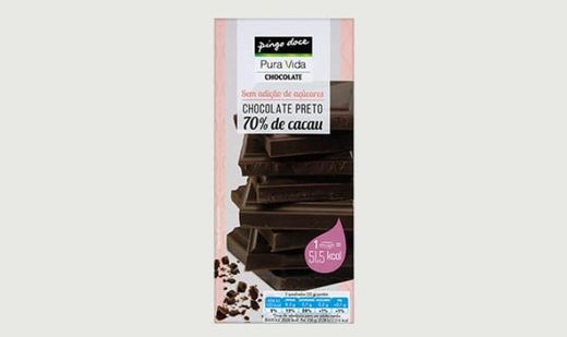 Chocolate 70% cacau sem adição de açúcar 