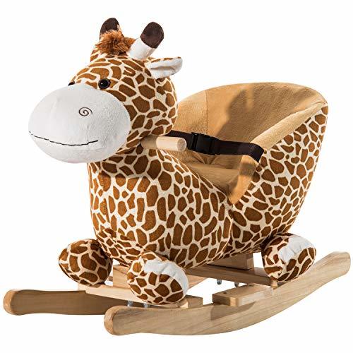 Products HOMCOM Caballito Balancín Bebé +18 Meses Balancín Peluche Madera con 32 Canciones