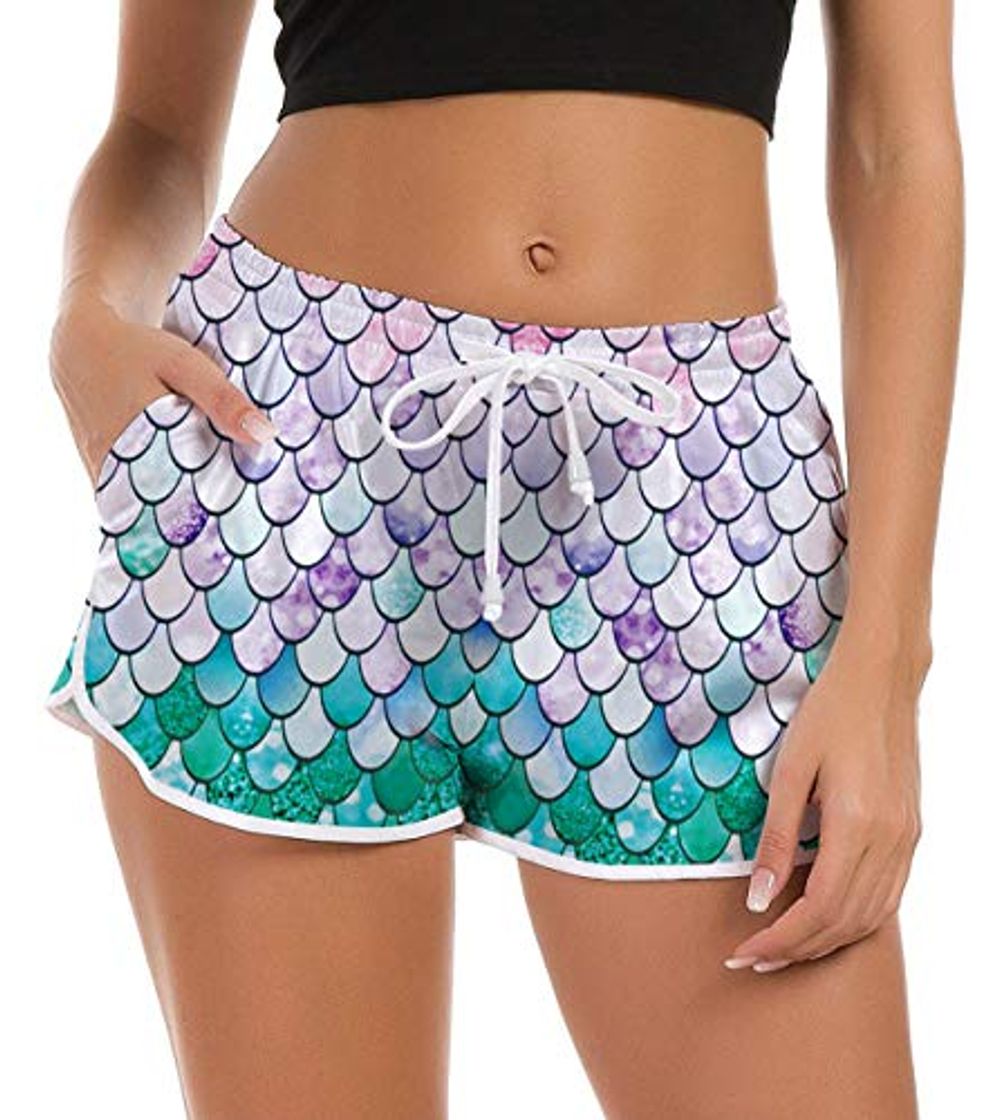 Social Fanient Pantalones Cortos de natación con Escamas de Pescado de Sirena de Talle Alto Pantalones Cortos de natación de Secado rápido Elásticos cómodos Pantalones Deportivos para Correr