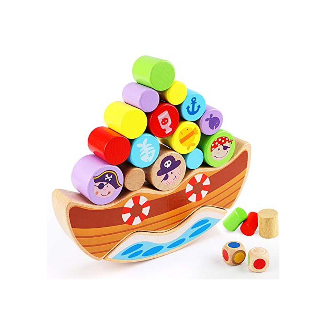 Products Lewo Juego de Equilibrio de Piratas de Madera Apilamiento Bloques de construcción Montessori Juguetes para niños pequeños