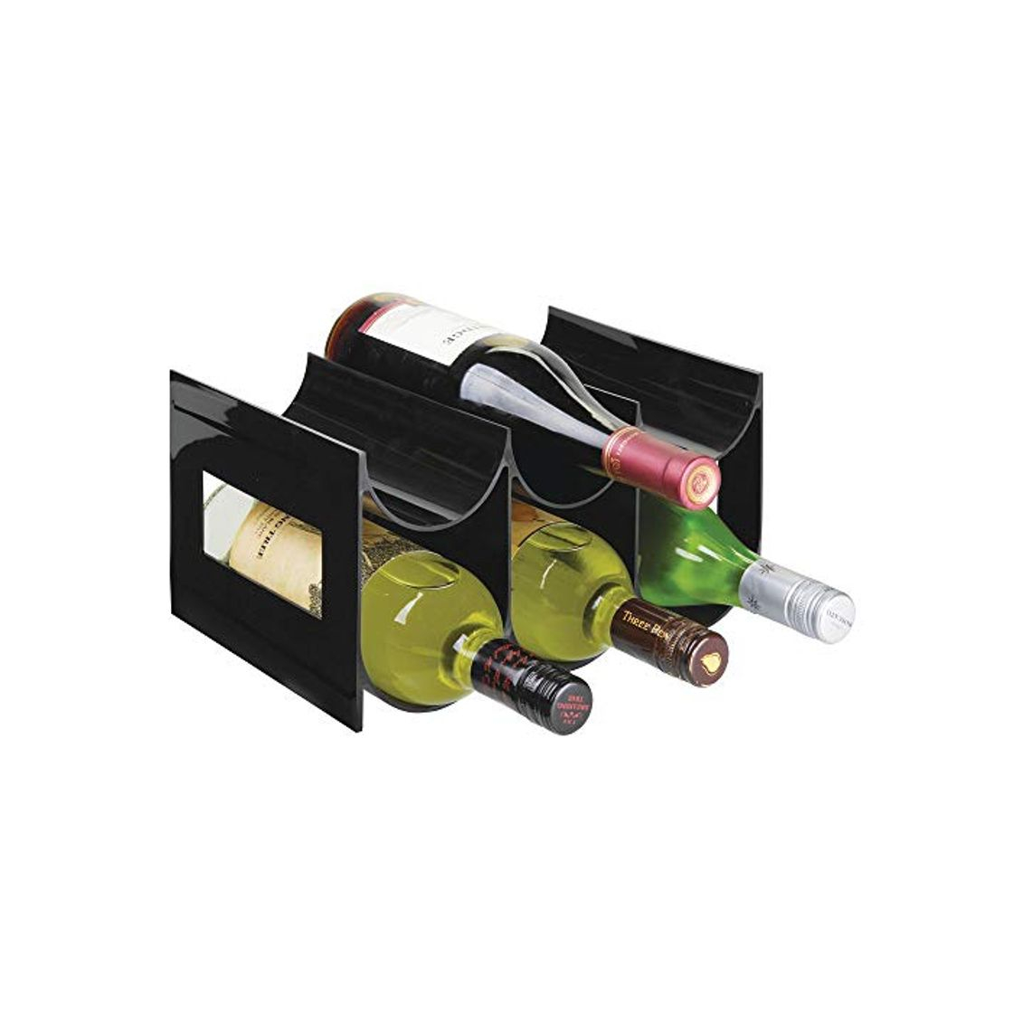 Social mDesign Práctico estante para botellas de vino – Botelleros para vino y otras bebidas para guardar hasta 6 unidades – Vinoteca de plástico de pie – negro
