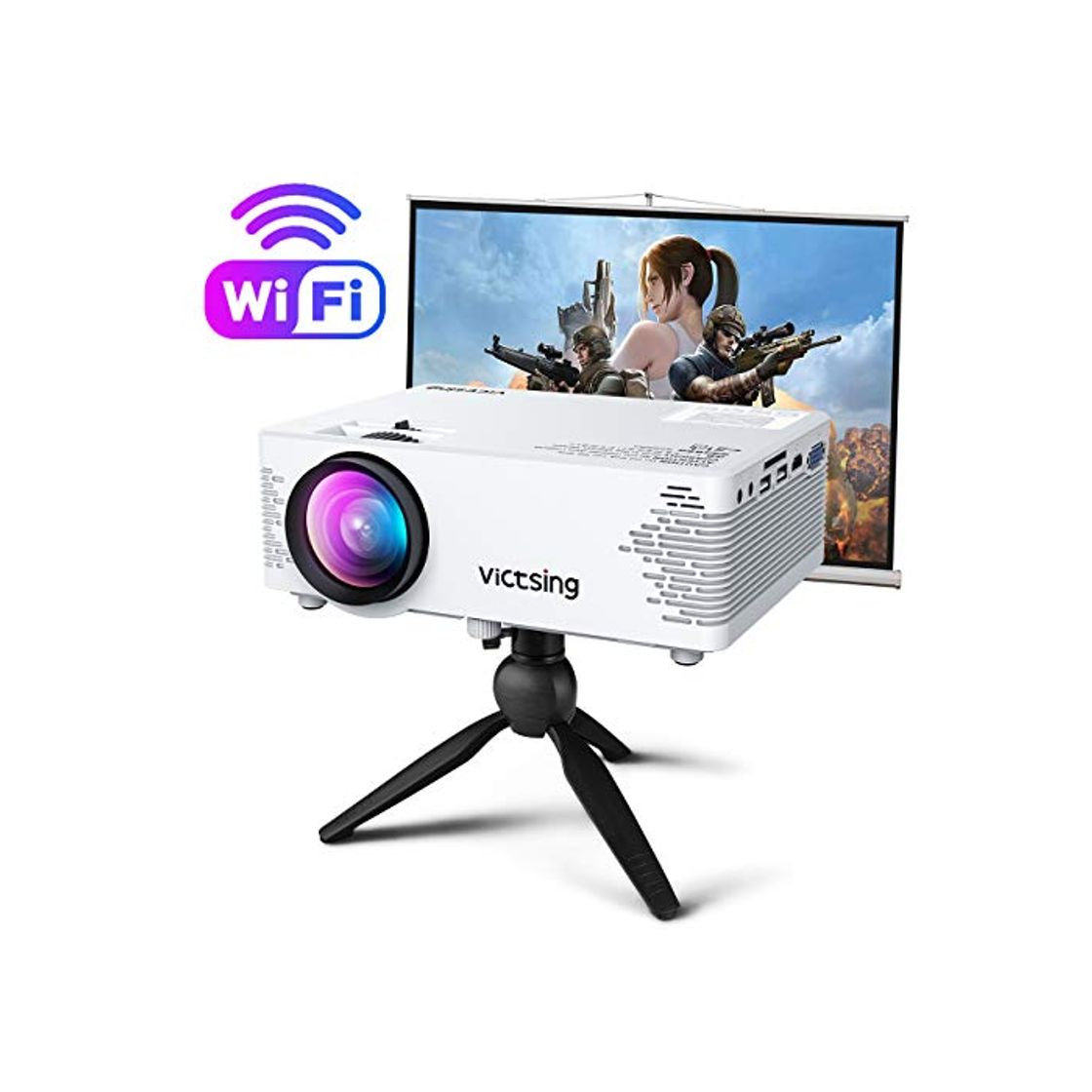 Products Mini Proyector, VicTsing Proyector WiFi Bluetooth Soporta 1080P Full HD, Proyector Cine en Casa