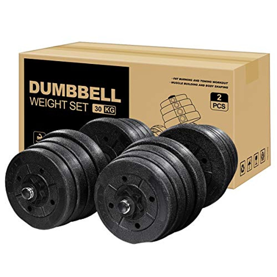 Social BESPORTBLE Juego de Pesas Ajustable de 30 KG en Total Juego de 2 Pesas con Mancuernas con Barra