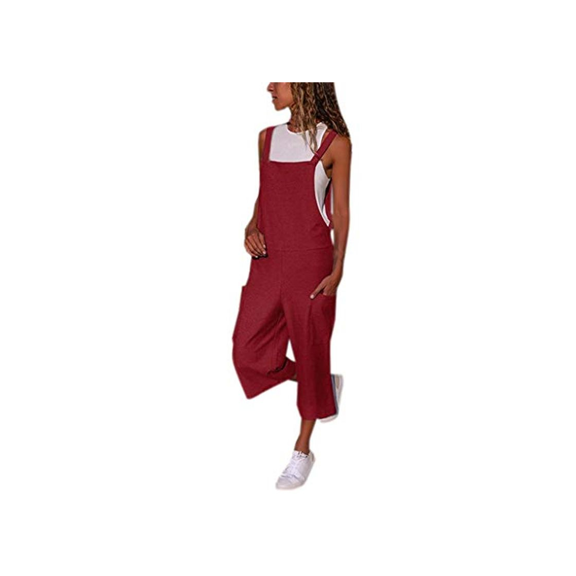Social HCFKJ Monos Mujer Verano Peto Sin Mangas De Las Mujeres AlgodóN Suelto Lino Vestido Largo Fiesta Mono