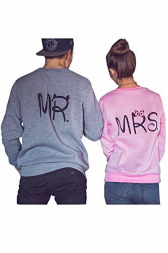 Social Pareja Sudadera A Juego Mujeres Hombres Mrs MR Casual Pulóver Pack Grey