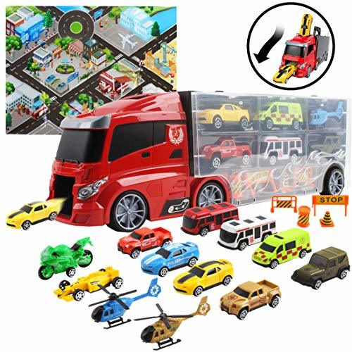 Social deAO Camión Transportador Maletín Portacoches Conjunto Playset Incluye Surtido Total de 10