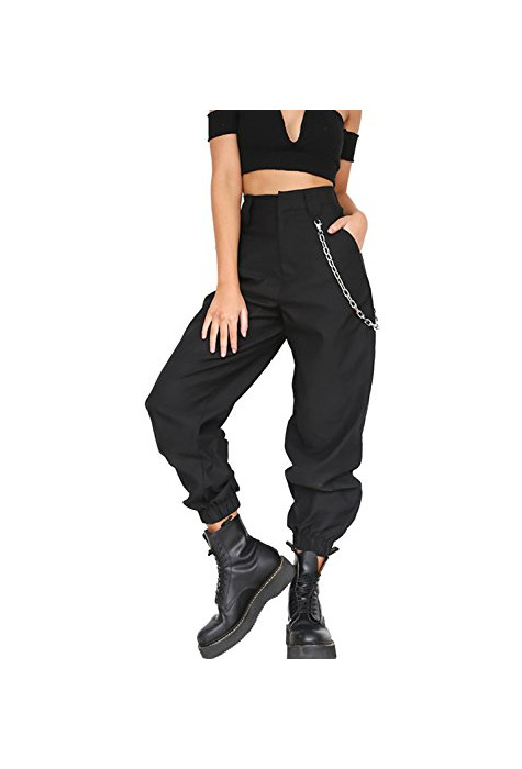 Fashion La Mujer Harén Pantalones Casual Solida Suelto Pantalones de Tobillo con Cadena