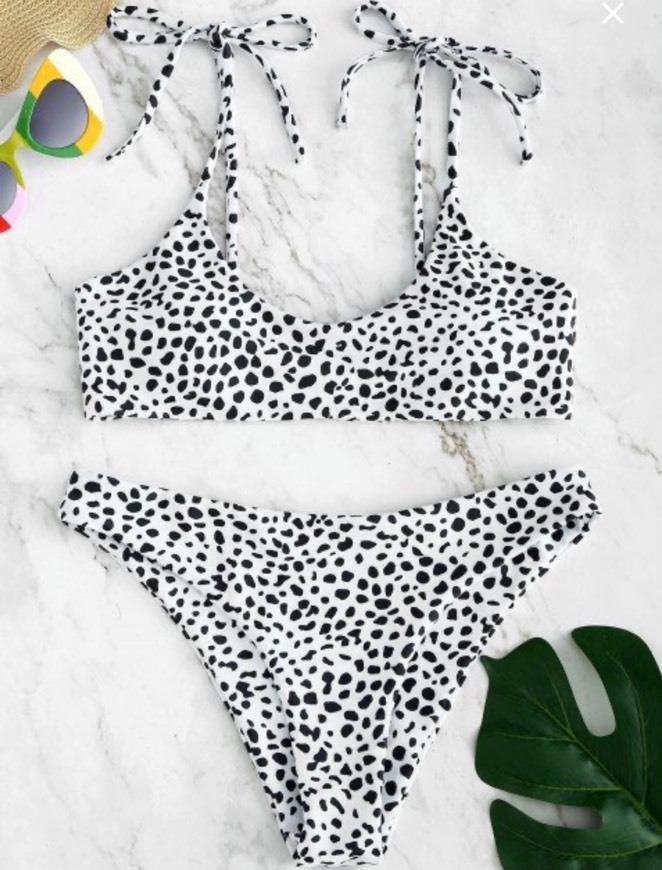 Zaful Printed Tie Brallette Bikini Set