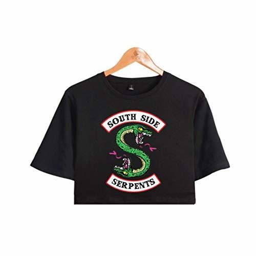 JLTPH Camiseta Mujeres Riverdale South Side Serpents Imprimiendo Crop Top T-Shirts Manga