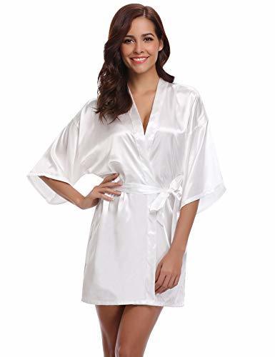 Social Aibrou Kimono Mujer Bata Novia Dama de Honor Saten Batas Cortos Lenceria