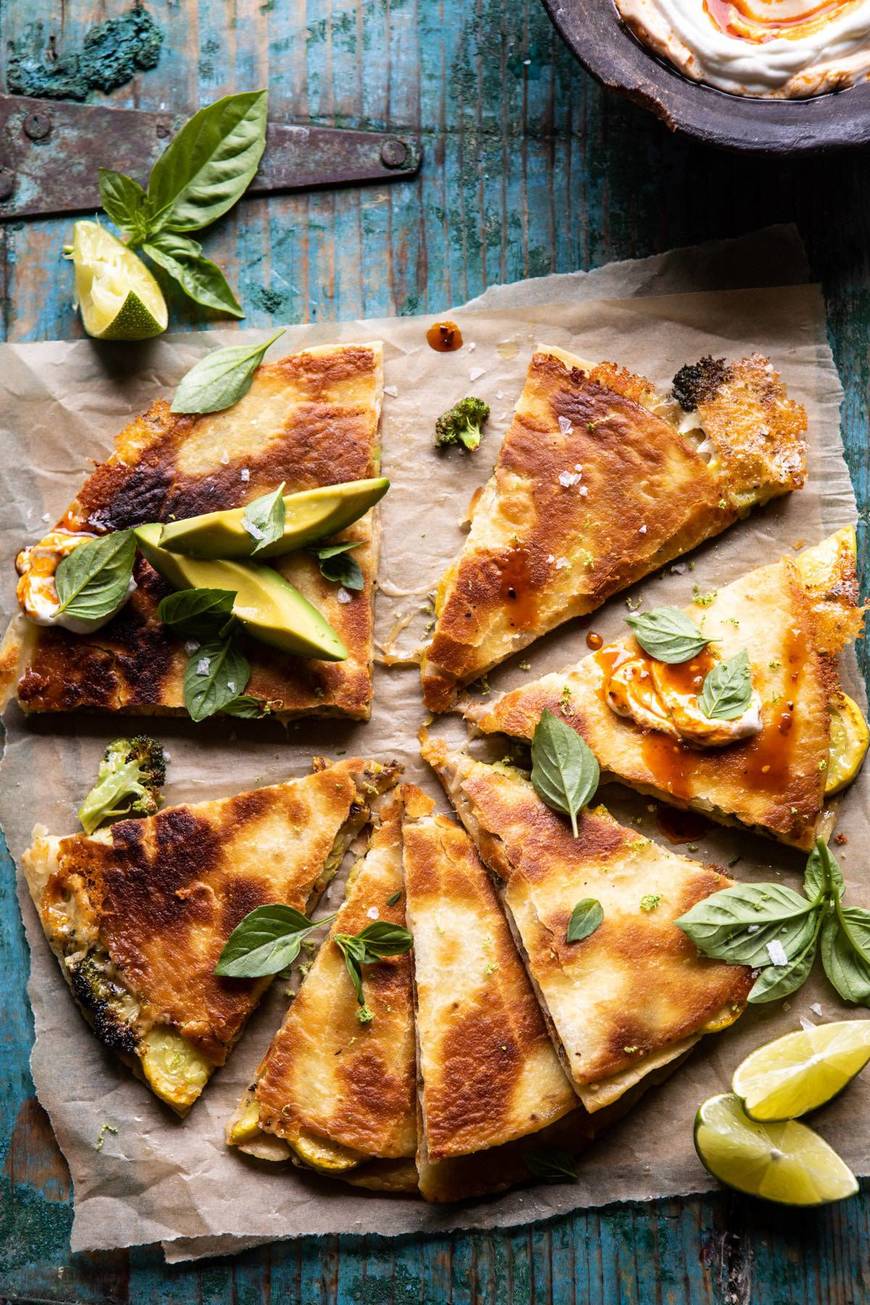 Moda Broccoli Cheese Quesadilla with Chipotle Sauce- Half Baked Harvest