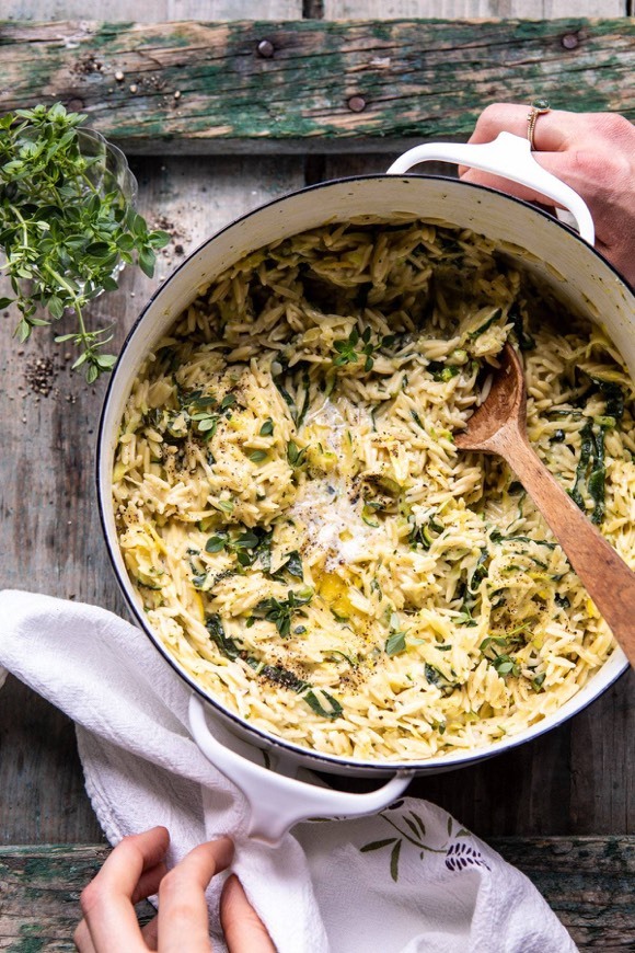 Moda Creamy lemon butter cheesy zucchini orzo