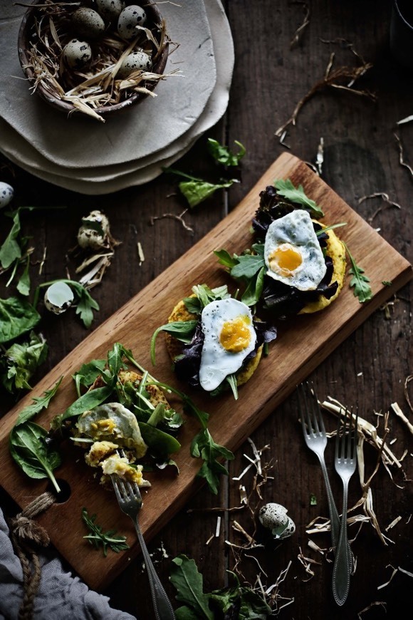 Moda Herbed potato, ricotta cakes with quail eggs