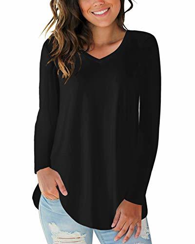 Fashion CNFIO Camisetas Mujer Manga Larga Sólido Cuello Redondo Blusas para Mujer Suelta