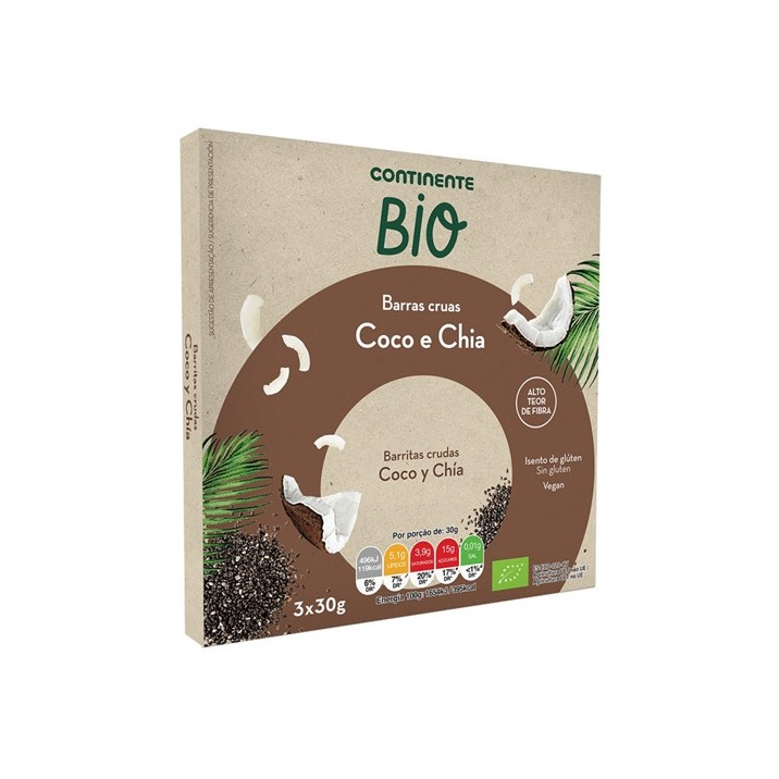 Producto Barras Cruas Coco e Chia Continente