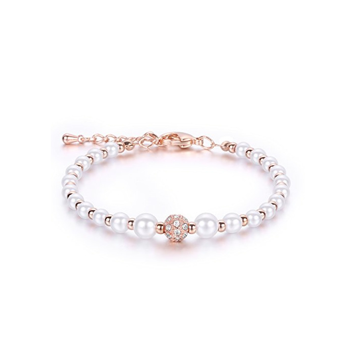 Fashion jkgem White Pearl Swaro vki Cristal Mujeres ajustables pulsera Rose Gold