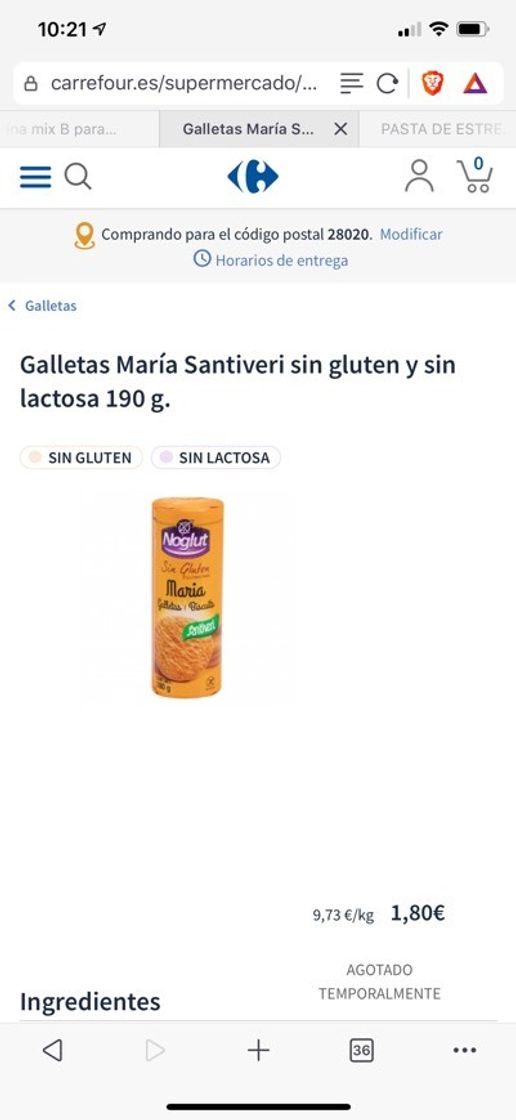 Producto Galletas “Maria” sin gluten