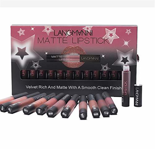 Beauty 12pcs / Set Mate Lápiz Labial Líquido, Impermeable, Terciopelo Nutritivo, Líquido de