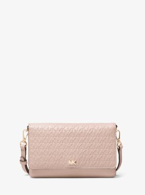 Product MK Logo Debossed Leather Convertible Crossbody Bag

