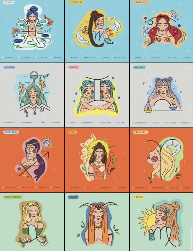 Fashion Signos do Zodíaco 🌙Coleção de Ilustrações