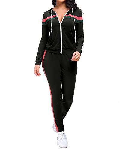 Moda Unifizz Women's 2 Piece Outfits Zip Hoodie Sudadera & Sweatpants Sweatsuits and