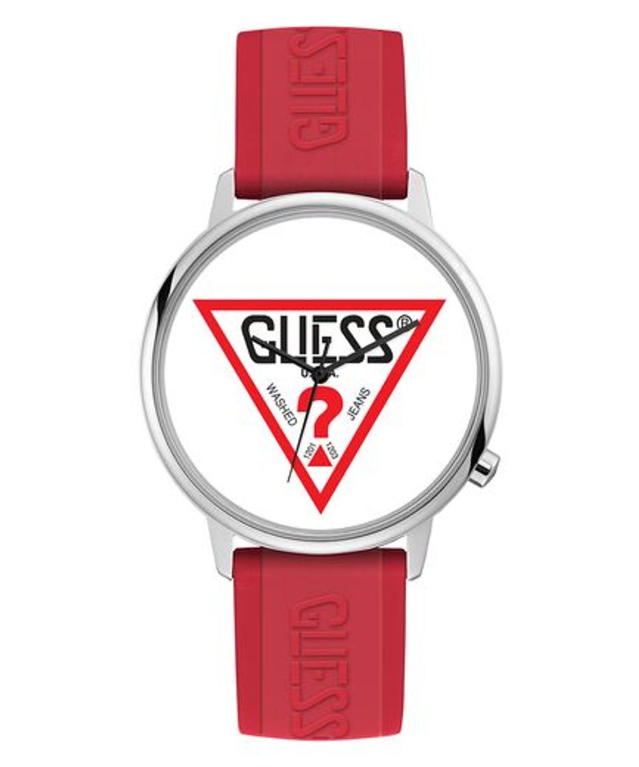 Fashion Silver Tone Case Red Silicone Watch - GUESS Watches