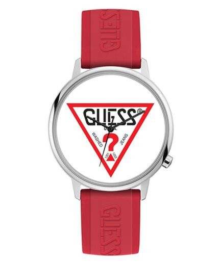 Silver Tone Case Red Silicone Watch - GUESS Watches