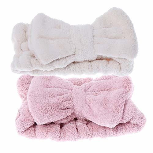 2pcs Coral Fleece Hair Band Diadema blanca y rosada Mujeres lindas Head