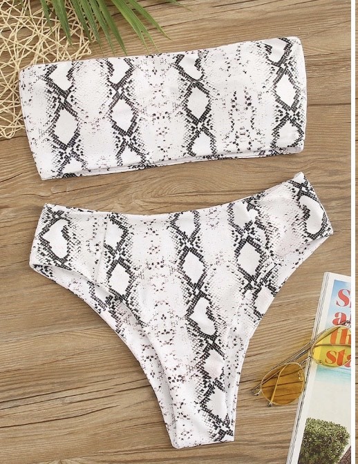 Product Snakeskin Print Bandeau With High Waist Bikini Set