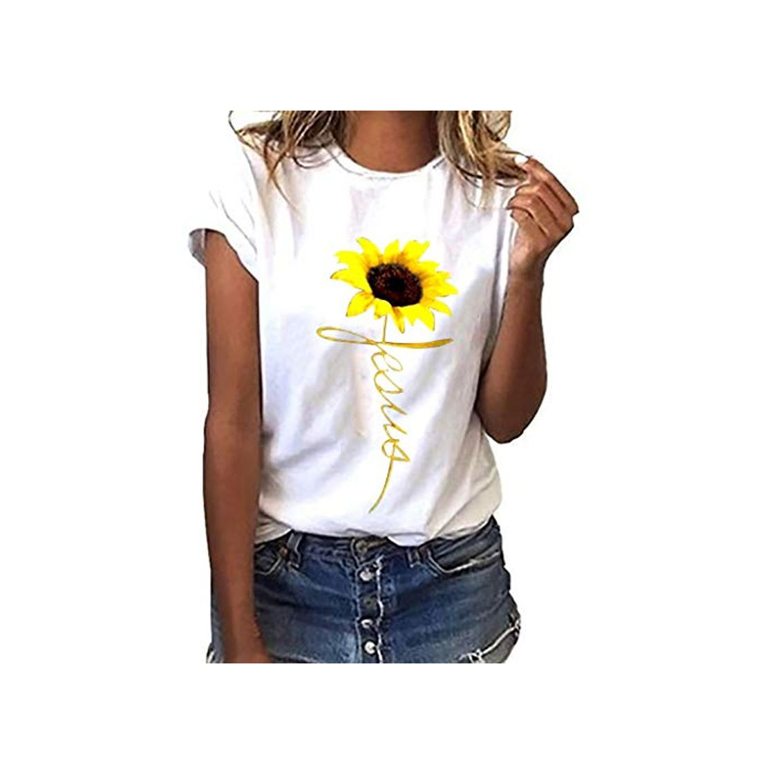 Productos Camiseta de Mujer Manga Corta Girasol Impresión Blusa Basica Camiseta Suelto Casual