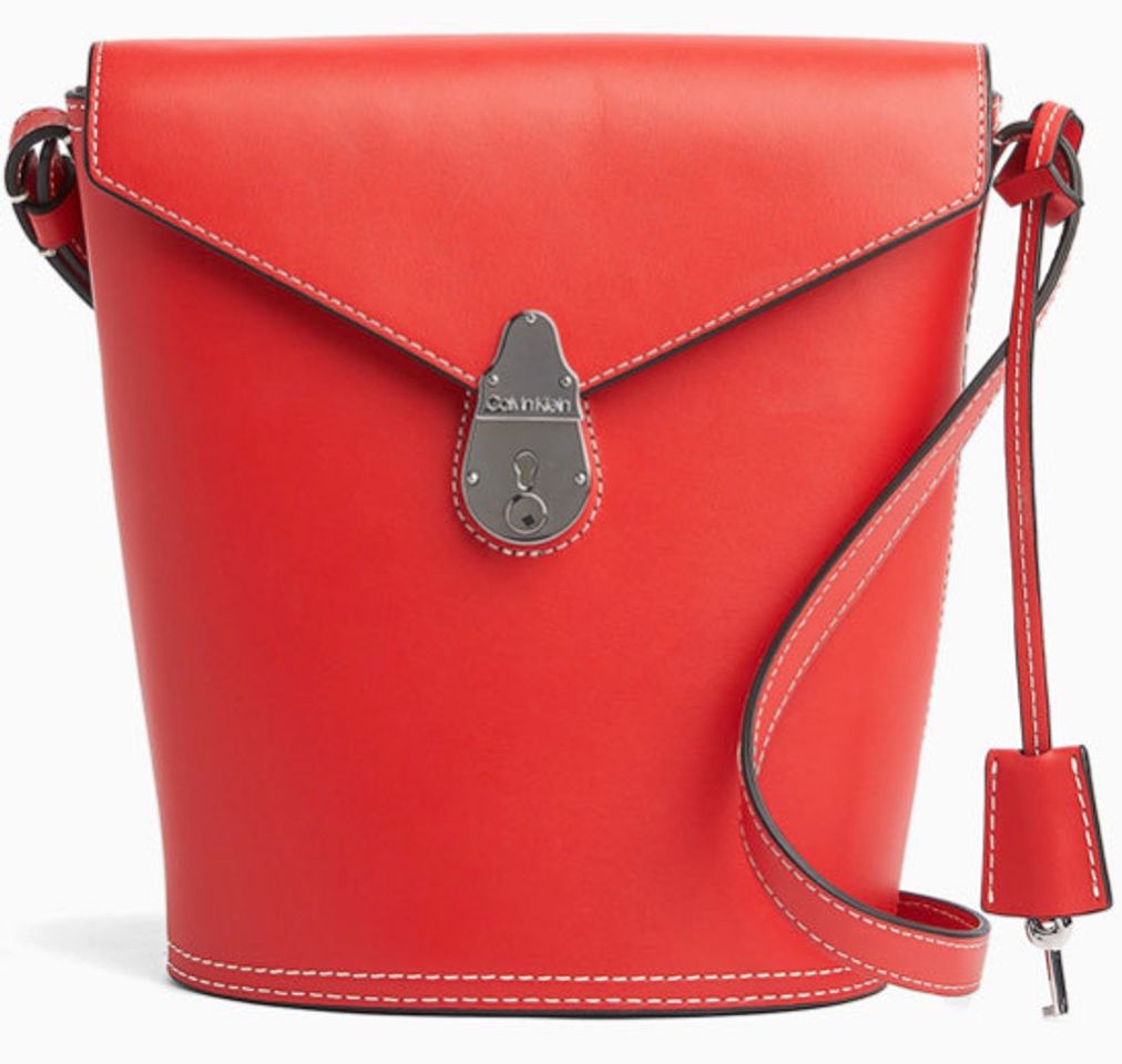 Social SMALL LEATHER LOCK BUCKET BAG RED