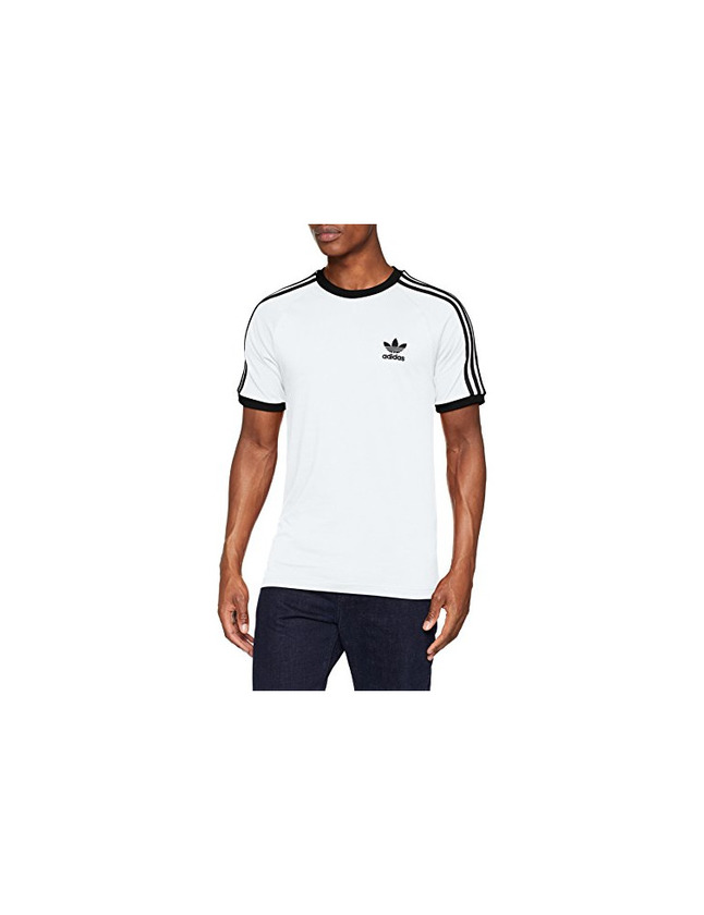 Social adidas Tres Bandas Camiseta de Manga Corta, Hombre, Blanco