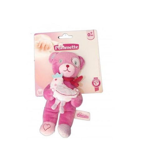 Doudou ours mauve rose Oiseau Pommette 20 cm