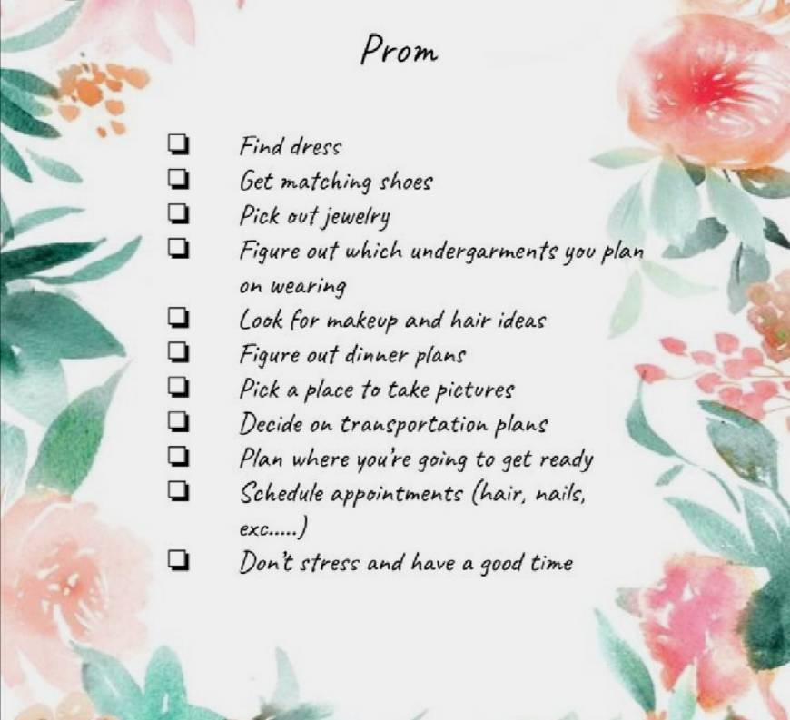 Prom preparations checklist 