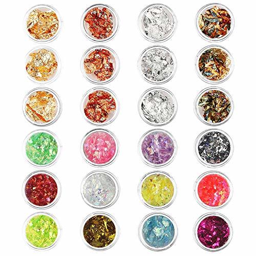 Beauty 24 Cajas Nail Art Foil Gold Silver Foil Paillette Flake Nail Art