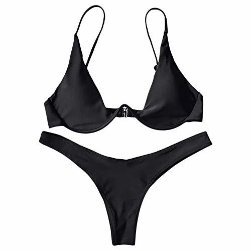 Moda Conjunto de Bikini Push-up con Cuidado del Acero Traje de Baño Sólido