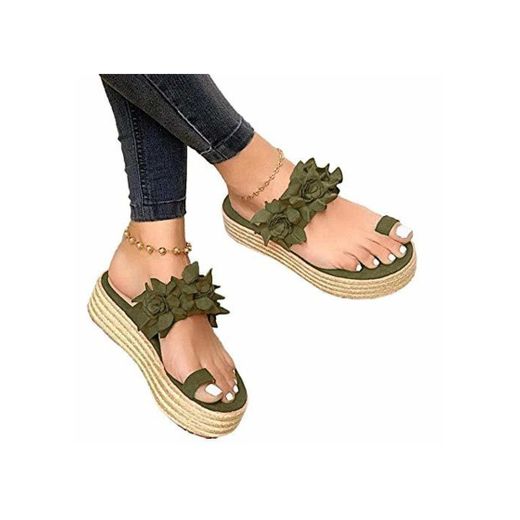 Sandalias de plataforma sin cordones de flores para mujer