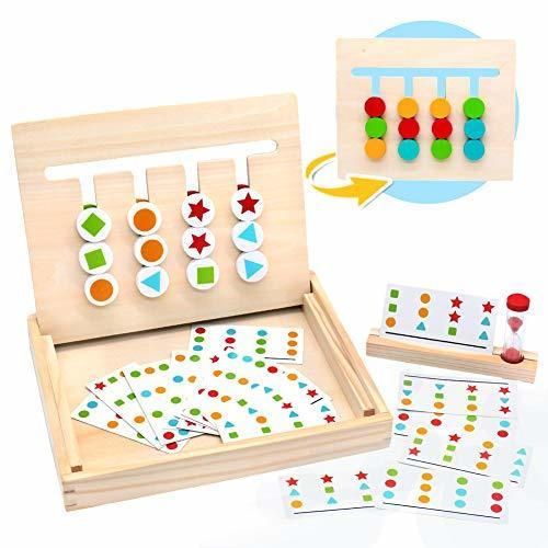 Symiu Juguetes Montessori Tablero Juego de Madera Puzzles Infantiles con Tarjetas de