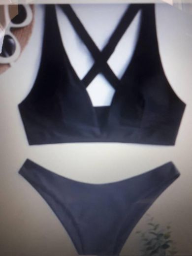 Zaful High cut crisscross bikini swimsuit black
