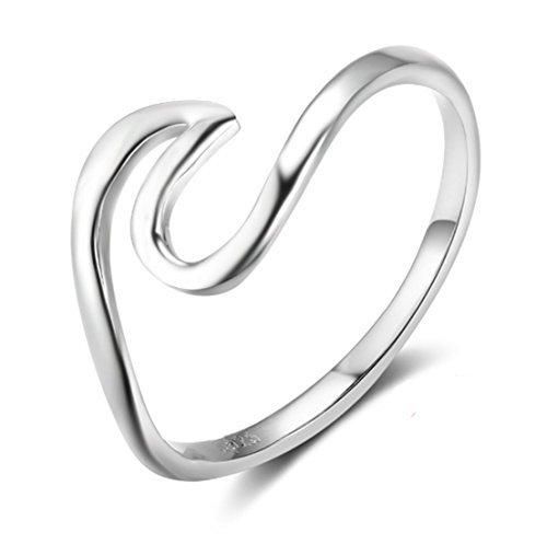 HOMEYU® Chic 925 Sterling Silver Wave Cut Girl Ring Wave Design Anillos