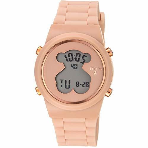 Reloj tous digital D-Bear de acero IP rosado con correa de Silicona