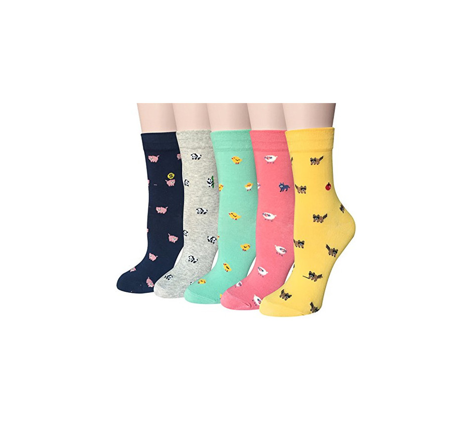 Fashion Chalier Pack de 5 Calcetines Mujer Divertidos Originales Animales Lindos Estampados Ocasionales