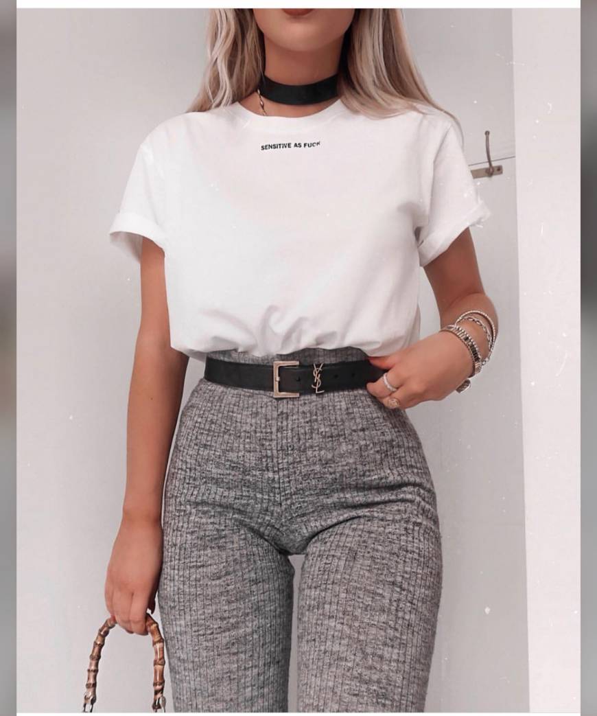 Fashion simple white sweater with knitted pants