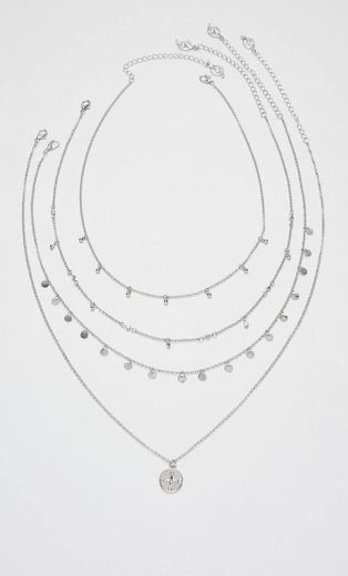 Conjunto de 4 colares com moedas e cristais stradivarius 